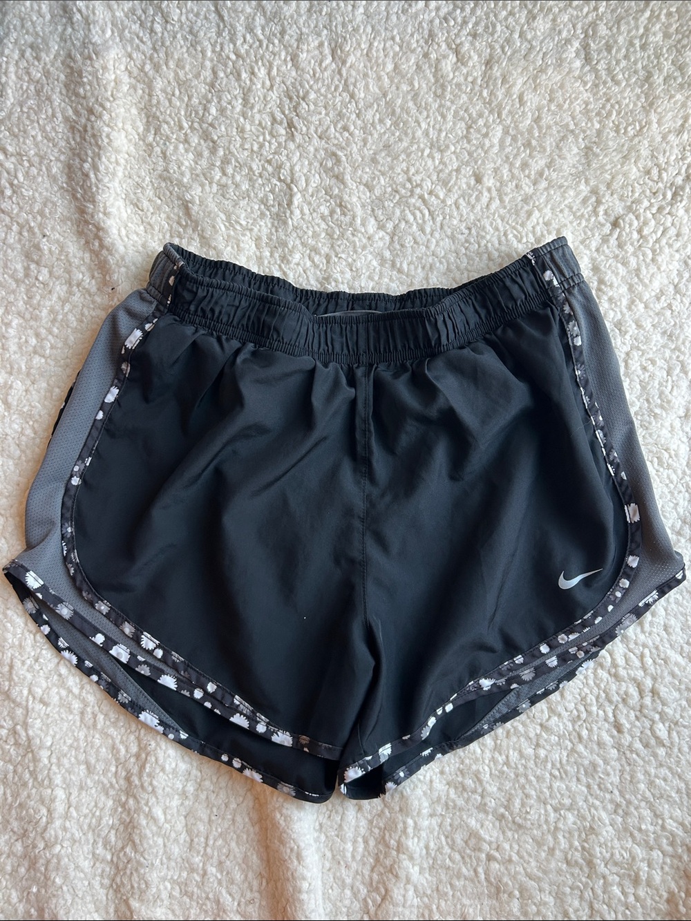 Nike Black Women’s Running Shorts with Gray Flower Trim